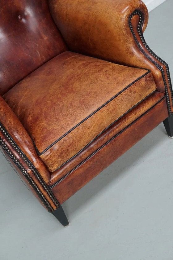 Image 1 of Vintage Nederlandse clubfauteuil in cognackleurig leer