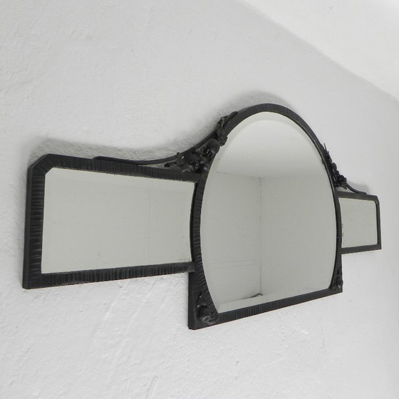 Image 1 of Art Deco mirror with faceted glass in a steel frame, 1930s