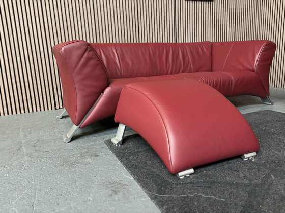 Rolf Benz 332 Set Sofas Leather Bordeaux Red 200x90 CLEANED, Seating area (photo 9 of 11)