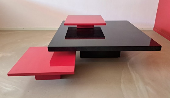 Image 1 of Schwarze und rote Couchtischgarnitur im minimalistischen japanischen Stil