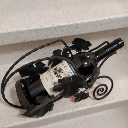 Prachtige flessenhouder in smeedijzer druivenblad uit Frankrijk 