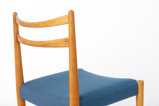 Image 1 of Vintage Lübke Dining Chair, Germany 1970s, Beech Wood Chair, Blue Upholstered Seat, Mid Century Modern Chair