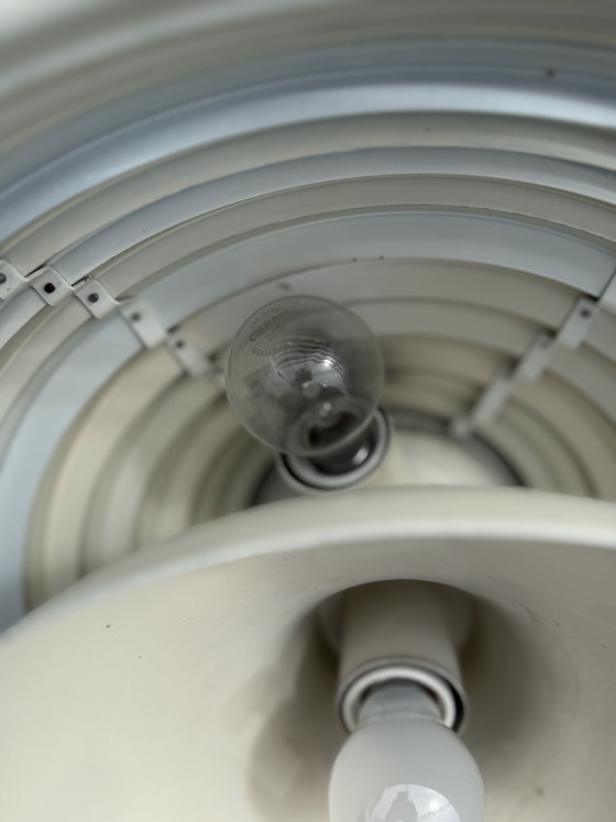 Image 1 of Vintage design hanging lamp pendant light chrome made of slat lamps from the 70s