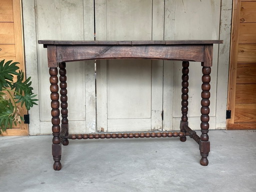 Table d'entrée ancienne - Bois massif avec pieds tournés et perlés