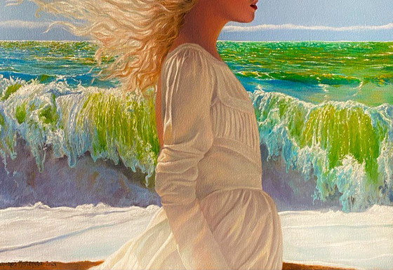 Original Oil Painting Portrait of a Girl Landscape Sea Breeze – Paintings & Drawings, Canvas (photo 7 of 8)