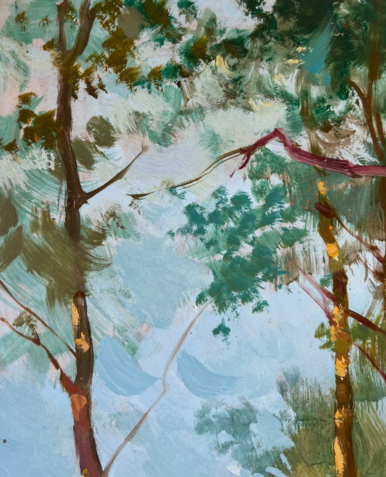 Image 1 of Peinture à l'huile originale Paysage d'arbres enneigés Silence hivernal de la forêt