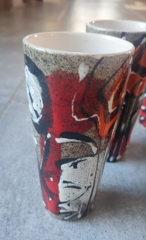 Glazed ceramic mugs with abstract design from the 60s