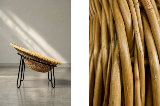 Sedia sferica vintage in rattan, stile moderno boho di metà secolo, italiana, anni '50. – Poltrone, Metal (photo 17 of 20)