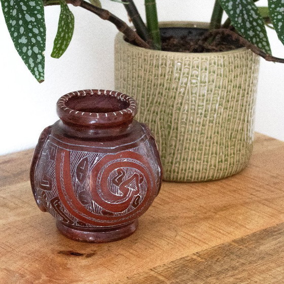Image 1 of Marajoara terracotta vase, Brazilian Ceramics, Snake motif, Latin America