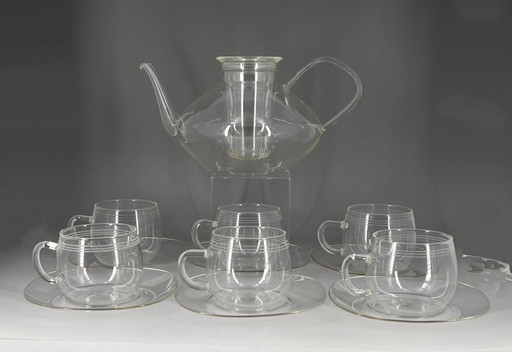 Heinrich Löffelhardt Bauhaus Teeservice – Jena Glas Teekanne 1,5 L + 6 Schott Verran Tassen