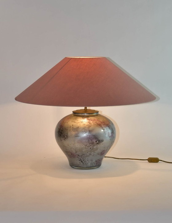 Image 1 of Pair of Mid-Century Design Lilac Silver French Handmade Crystal Glass Table Lamps by Laque Line, set of 2