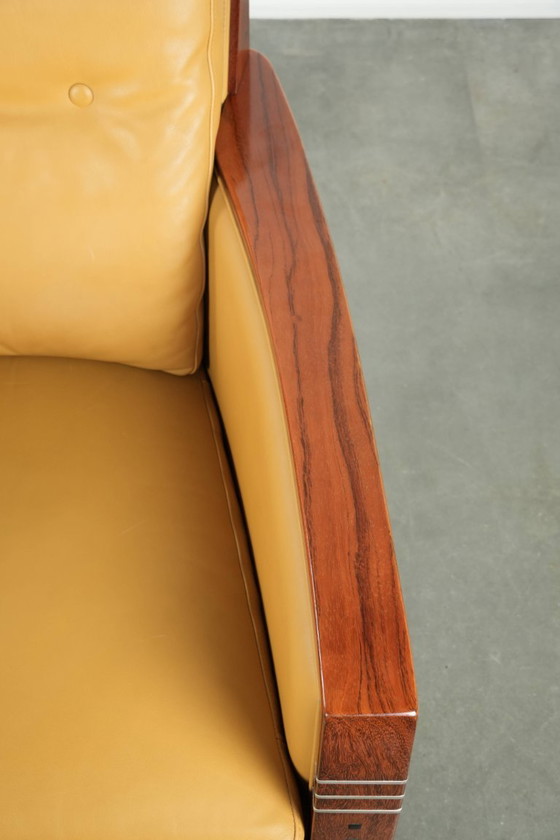 Image 1 of 2 x Prachtige gele rundleren Art Deco design fauteuil van Schuitema, model Frank, uit de Decoforma serie