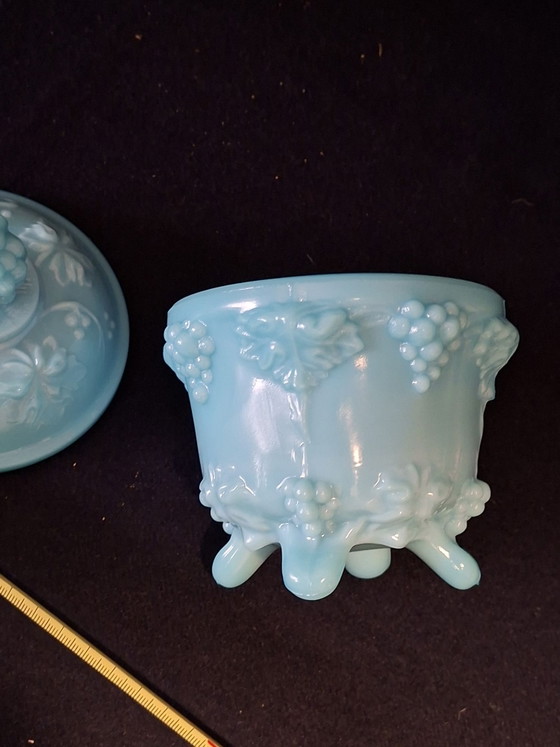 Opaline Dose mit Deckel, portieux vallelysthal, Dekorative Objekte, Glas, Mintgrün (Foto 2 von 5)