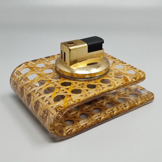 Image 1 of 1970 Prachtige tafelaansteker in Weens stro van Geolel, gemaakt in Italië