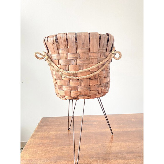 Image 1 of Vintage basket vase in walnut crust, Italy 1970