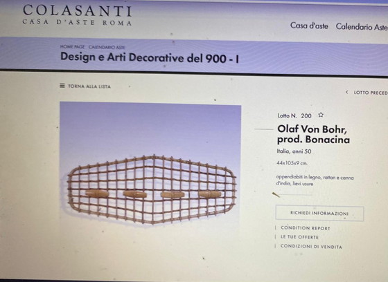 Image 1 of 1x Italian Mid-Century Bamboo and Rattan Coat Rack by Bonacina, 1960s