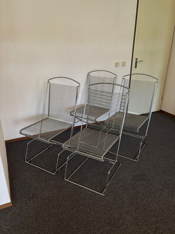 Image 1 of 4 vintage 1980s Till Behrens Kreuzschwinger wire steel chairs for Schlubach