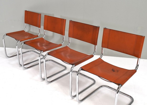 Image 1 of 4X Mart Stam S33 Chairs by FASEM in Chrome and Saddle Leather, Italy – 1970’s