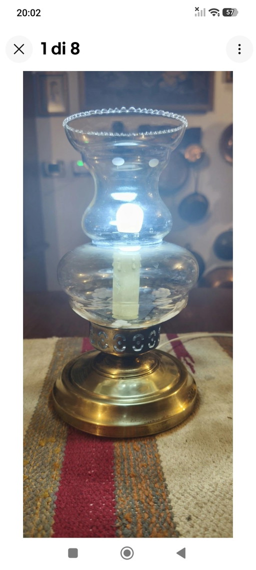 Antique Electric Lamp Vintage Light. – tafellampen, Glass, Brass (photo 2 of 8)