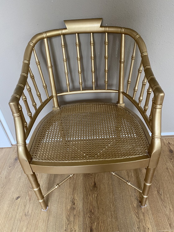Image 1 of 4 vintage faux bamboo Regency Baker stoelen webbing