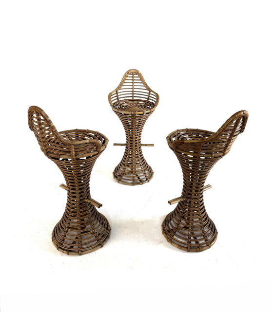 Image 1 of 3x tabouret de bar en rotin vintage, Mary Beatrice Bloch '50