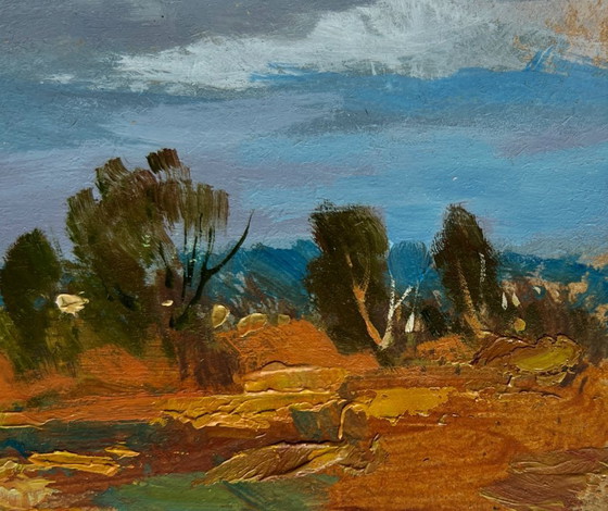 Image 1 of Original Oil Painting Summer Field Landscape Silence before the rain