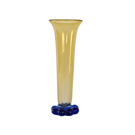 Glass vase “Amber & Cobalt Blue,” Swedish design, 1960s, manufacturer: Orrefors