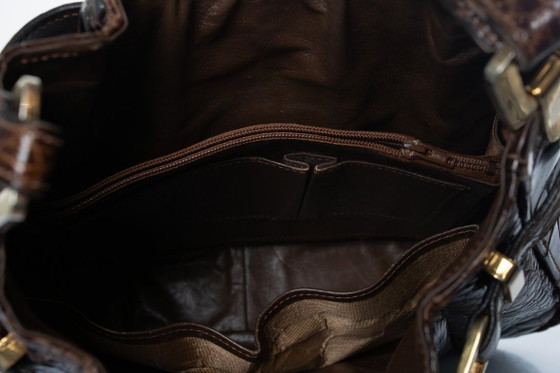 Lancel, Brown Glazed Crocodile Leather Shoulder Bag – Bucket bags, Exotic (photo 7 of 8)