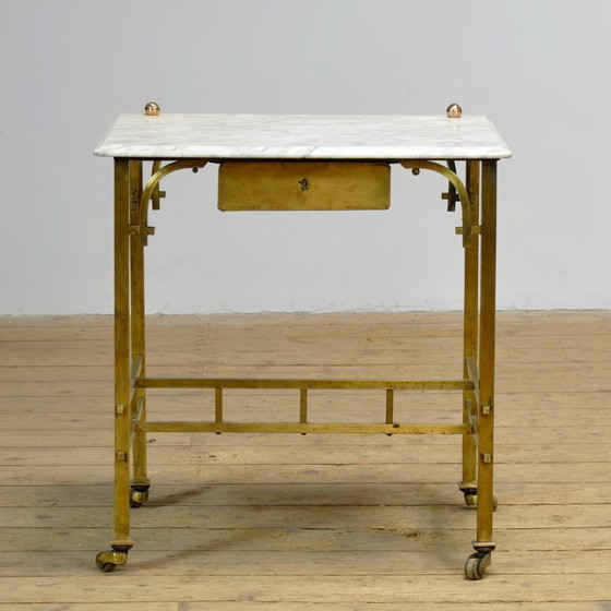 Image 1 of Tavolino in ottone con piano in marmo, circa 1910