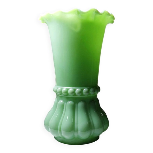 Large antique jade green opaline crystal vase, circa .