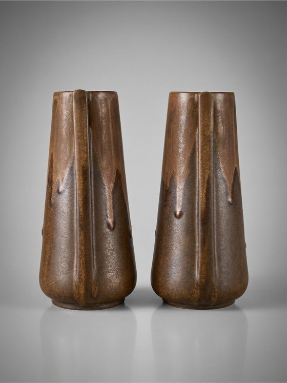 Image 1 of Pair of Denbac vases, model 244 – vintage French glazed ceramic – 19cm