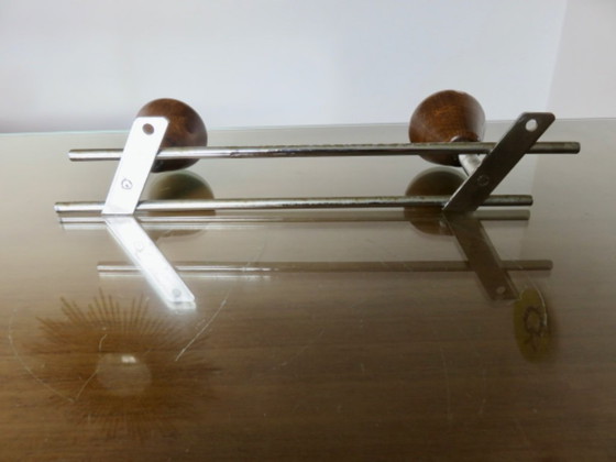 Image 1 of Porte manteau mural scandinave, bois et métal chromé, 60's 70's
