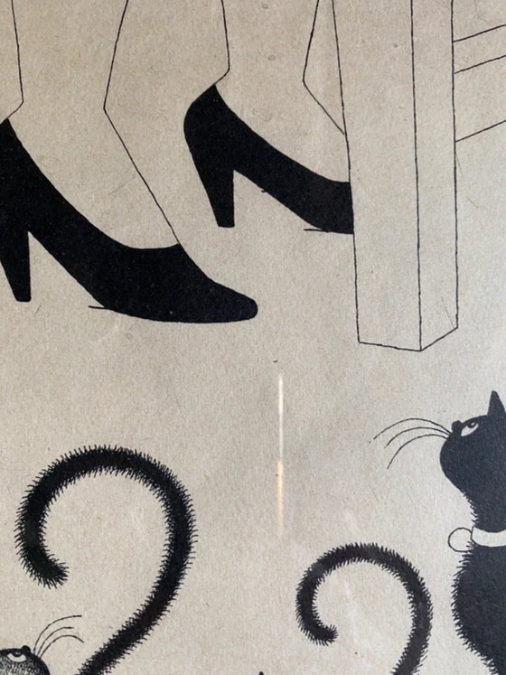 Lithographie "Chat Point d'Interrogation" Albert Dubout 1962. – Lithographies et sérigraphies, Bois, Papier (photo 6 of 12)