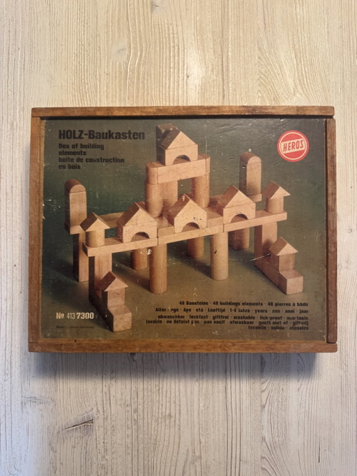 Set de construcción de madera vintage HEROS, Alemania Occidental