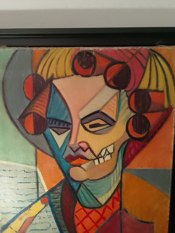 Image 1 of Oil on canvas, Cubism, American box frame, The Woman with Curlers Undressed, signed Calezis