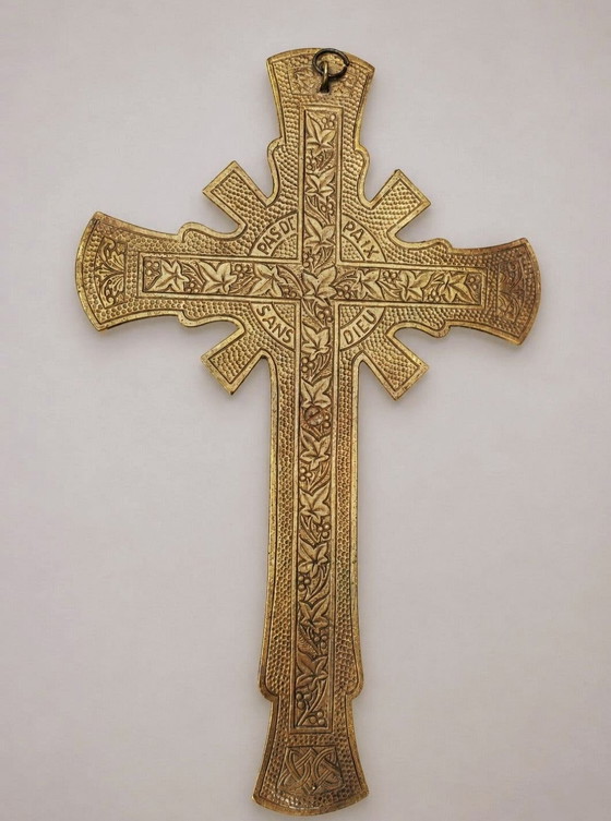 Bellissimo Crocifisso Art Déco Francese Antico - Ottone / Bronzo, Oggetti decorativi, Dorato (foto 5 di 6)