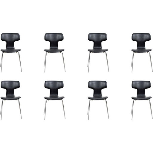 Set of 8 vintage T Chairs by Arne Jacobsen from Fritz Hansen, 1960s