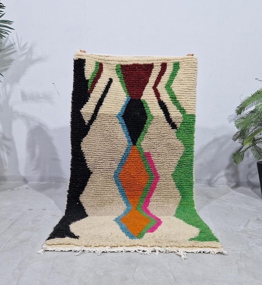 Handgeknüpfter marokkanischer Teppich aus reiner Wolle, 2/3 m