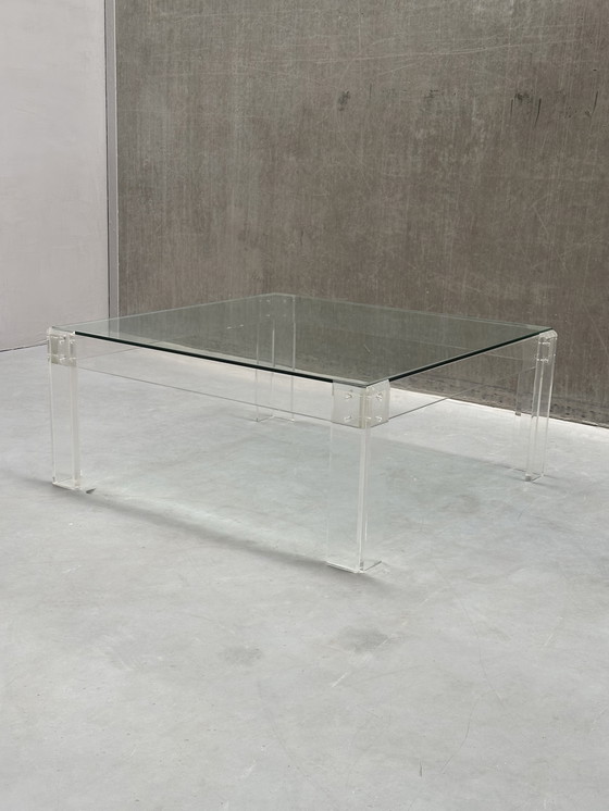 Image 1 of Vintage lucite salontafel - acrylaat poten met glazen blad