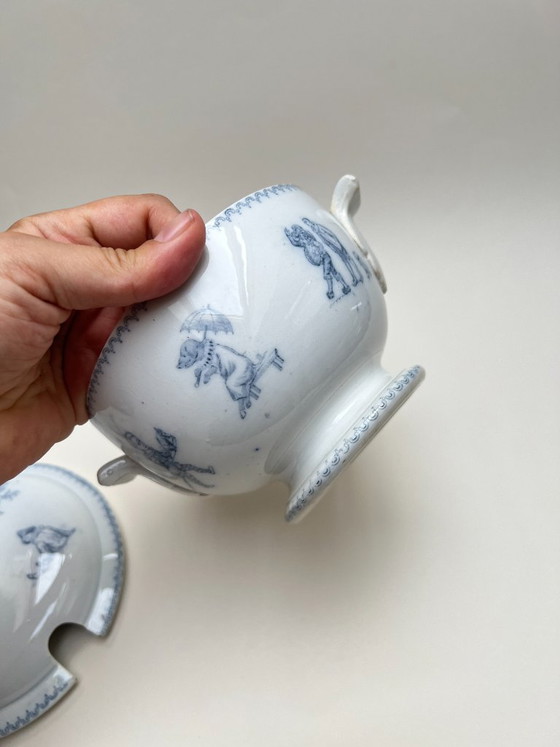 Image 1 of Antiguo U&C Sarreguemines Passe Temps Sopa Tureen Écuelle Loza Francesa Terre de Fer Faience Faience