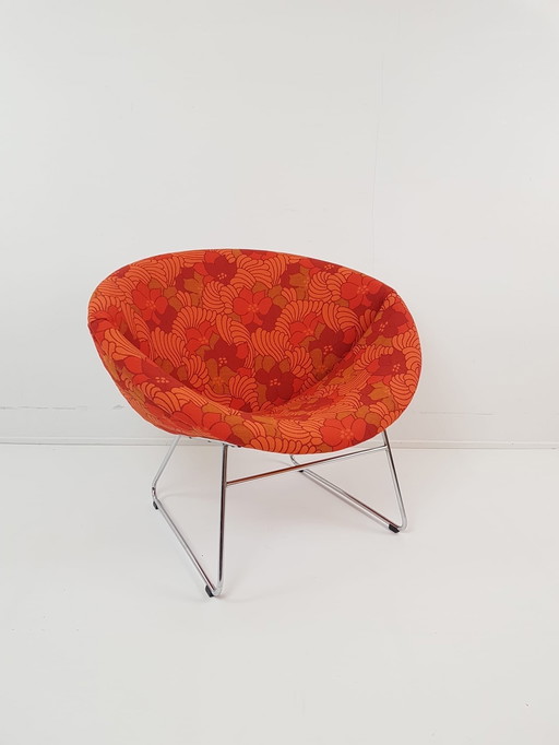 Fauteuil vintage Rudolf Wolf nouvellement tapissé laine fleurs Rohe