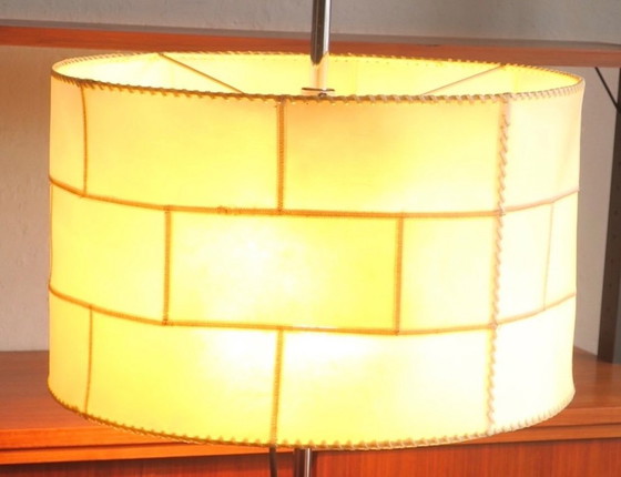 Image 1 of Cocoon vloerlamp met patchwork kap en met leer beklede voet, jaren 60