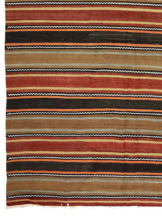 Tappeto turco vintage Yoruk Kilim 336x173 cm – Grande tappeto in lana tessuto a mano con motivo a righe, (photo 4 of 10)