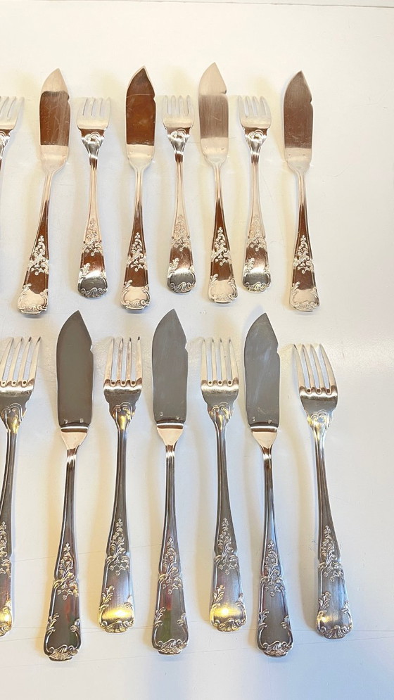 Image 1 of 12 Fourchettes 12 Couteaux à Poisson PLATIL Métal Argenté 