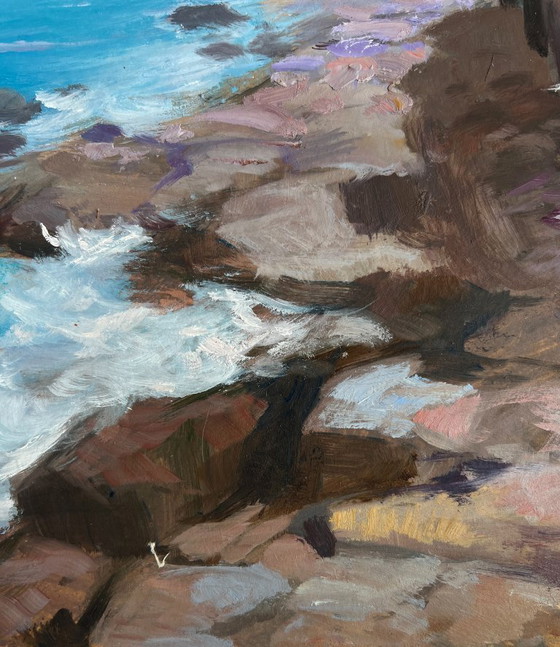 Image 1 of Original Oil Painting Coastal Rock Landscape Sailing towards a dream