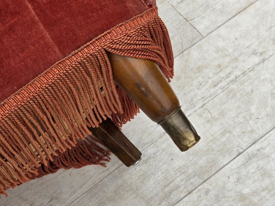 Image 1 of Deense driezitsbank uit de jaren 70, gebogen model, roze meubelvelours.