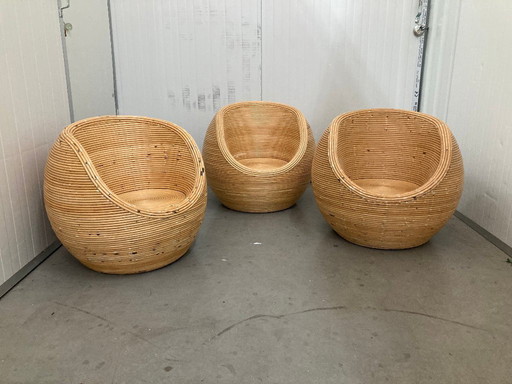 Set of Rattan Bamboo Kids Armchair Mid - Century Gabriella Crespi Style