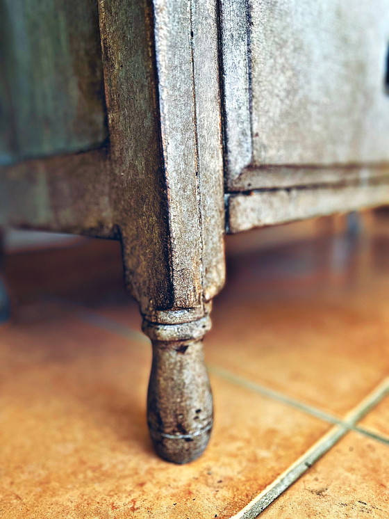 Image 1 of Cassettiera antica con patina blu-grigia toscana