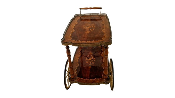 Image 1 of MID CENTURY ITALIAN MARQUETRY DRINKS TROLLEY
