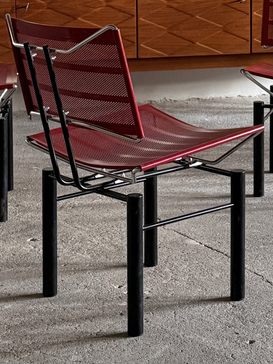 Image 1 of SEDIA "SERIE 8600" LAMIERA FORATA IN ACCIAIO HANS KUSCH&CO. ROSSO NERO ANNI '80